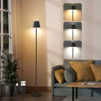 ZMH Stehlampe Wohnzimmer LED Dimmbar Stehleuchte Schwarz Standleuchte Modern USB Akku Stehlampe Lampe mit 3 Farbtemperaturen für Schlafzimmer Arbeitszimmer und Büro 125 cm