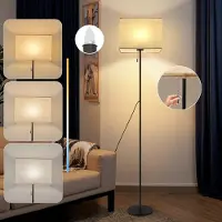 ZMH Standlampe Stoff Wohnzimmer Vintage Stehleuchte LED Dimmbar Standleuchte 134cm Stehlampe Beige Lampenschirm Wohnzimmerlampe Seilzugschalter