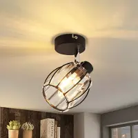 ZMH Deckenstrahler Flur Deckenspot Vintage Deckenleuchte 1 Flammig Kristall Lampenschirm E14 Industrial Strahler Schwarz 350°Schwenkbar Flurlampe MAX.40W für Küche Bett (Ohne Leuchtmittel)