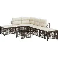 Syfax 3-tlg. Garten-Ecksofa-Set mit Kissen Braun Poly Rattan