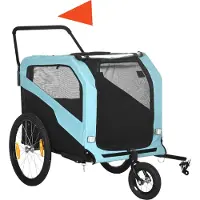 Moonbite 2-in-1 Hundeanhänger: Buggy und Fahrradanhänger, Reflektoren und Sicherheitsfahne, bis 30 kg, Stahl, Blau