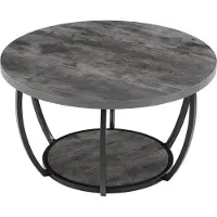 SucceBuy Zweistufiger runder Couchtisch mit stabilem Metallrahmen, offenem Stauraum und einer Belastbarkeit von 34,9 kg. Minimalistischer Sofatisch für das Wohnzimmer in Grau.