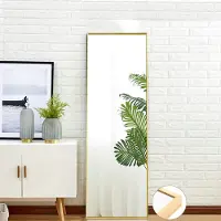 CDGlobal Ganzkörperspiegel – Wandspiegel im minimalistischen Design – Stehender rechteckiger Spiegel mit Metallkante – Gold – 40 x 150 x 3 cm