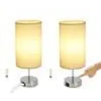 ZMH Nachttischlampe 2er set Touch Weiß Vintage E27 Chrom mit USB Ladefunktion Warmweiß Dimmbar Schreibtisch mit Stoff Lampenschirm für Schlafzimmer