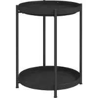 UnboxG Beistelltisch, Couchtisch mit 2 Ablagen, runder Couchtisch, für Wohnzimmer, Schlafzimmer, 44 x 44 x 56 cm, Stahl, schwarz