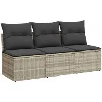 Syfax Gartensofa mit Kissen 3-Sitzer Hellgrau Poly Rattan