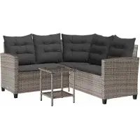 Syfax Gartensofa in L-Form mit Tisch und Kissen Grau Poly Rattan
