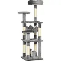 Youjia Katzenbaum Katzenkratzbaum Katzenspielturm Katzen Kletterbaum Kratzbaum Hängematte Grau L40 x B40 x H132 cm