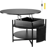 SucceBuy Couchtisch mit anhebbarer Platte, 89,9 cm, rund, mit zusätzlichem Stauraum, für Wohnzimmer, schwarz