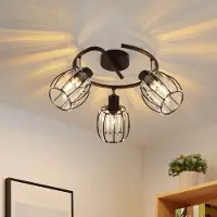 ZMH Deckenstrahler 3 Flammig Deckenlampe Vintage Deckenspot Kristall Lampenschirm Schwarz Rund Retro Strahler E14 Schwarz 350°Schwenkbar Küchenlampe für Wohnzimmer Flur (Ohne Leuchtmittel)