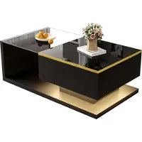 UnboxG Couchtisch, 90 cm lang, glänzend schwarz. Beistelltische, Couchtische mit Glas- und LED-Effekt.