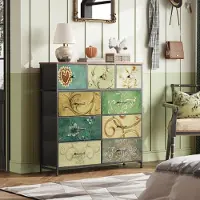 Moonbite Vintage-Kommode, Metallgestell, MDF-Platte – 100 x 100 x 30 cm – mit 9 Schubladen