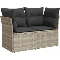 Syfax Gartensofa mit Kissen 2-Sitzer Hellgrau Poly Rattan