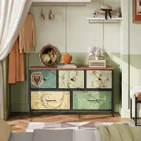 Moonbite 100 cm hohe Kommode mit 5 Schubladen, Vintage-Muster – mehrfarbig