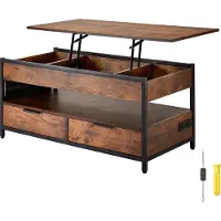 SucceBuy Lift Top Couchtisch – 39,4 Zoll Rechteck, Braun. Zusätzliche Aufbewahrungstaschen. Klapptisch mit Steckdosenleiste, USB und Ambientebeleuchtung für das Wohnzimmer.