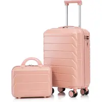 LVHOM Hartenschalenkoffer-Set 2-teilig aus ABS-Hartschale, 14"-19"-Set mit 360° Rollen, Reisekoffer-Set, Trolley Set wasserdicht, Rosa