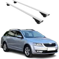 Omtec Dachgepäckträger, Querstange, für Skoda Octavia Kombi, Baujahr 2012-2019, Farbe: Silber