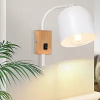 ZMH Wandleuchte Weiß Innen Holz mit Kippschalter Wandlampe Vintage E27 Metall Schwenkbar 330° Wandspots für Flur Kinderzimmer Wohnzimmer Schlafzimmer Treppe