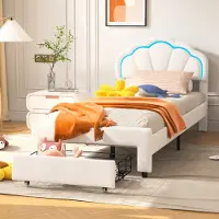 Moonbite Kinder-Doppelbett 90 x 200 cm, mit LED-Beleuchtung und Schublade, blütenförmigem Kopfteil, Weiß
