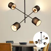 ZMH Pendelleuchte Schwarz 4 Flammig Esstisch Hängelampe Vintage mit Stoffschirm E14 Fassung Hängeleuchte Pendellampe für Wohnzimmer Esszimmer Schlafzimmer, Ohne Leuchtmittel