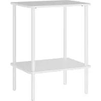 UnboxG Beistelltisch, zweistöckiger Couchtisch mit Ablagefach und Metallgestell, moderner Couchtisch für Wohnzimmer und Schlafzimmer, weiß