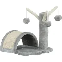 Youjia Kratzbaum 40 cm Kleiner Katzenturm mit Höhle, 2 Spielball, Kratzmatte, Katzenkratzbaum, Kletterbaum, für kleine & große Katzen, Hellgrau