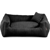 POOM Hundebett – Weiches, geripptes Material mit Polyurethanschaumstoff-Füllung, schmutzabweisend, in verschiedenen Farben und Größen, inkl. kleinem Kissen (M - 80x65, Schwarz)
