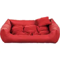 POOM Hundebett EKO – Elegantes Hundesofa aus Ökoleder, pflegeleichte Hundeliege und langlebiges Hundekissen in hoher Qualität (2XL - 110x90, Rot)
