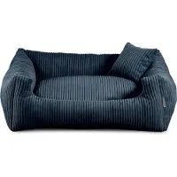 POOM Hundebett – Weiches, geripptes Material mit Polyurethanschaumstoff-Füllung, schmutzabweisend, in verschiedenen Farben und Größen, inkl. kleinem Kissen (L - 90x75, Marineblau)