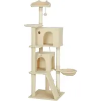 Moonbite Hoher Katzenturm 160 cm, 3 Ebenen mit Hängematte, Steigleiter und Höhle, Aussichtsplattform mit schwingendem Ball, kippsicher, Polyester, Beige