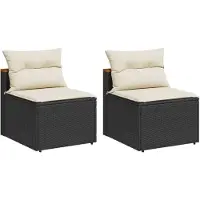 Syfax Gartensofas ohne Armlehnen mit Kissen 2 Stk Schwarz Poly Rattan