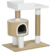 Moonbite Katzenbaum 79 cm mit Höhle, Schlafbett und Liegeplateau, Jute-Kratzsäulen, Plüschbezug, für kräftige Katzen bis 8 kg, Spanplatte, Braun