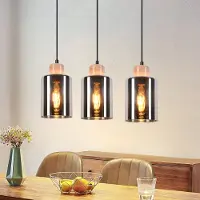ZMH Pendellampe Holz Hängelampe 3 flammig Glas retroPendelleuchte hängend E27 Fassung Hängeleuchte Höhenverstellbar Esstischlampe Ohne Leuhctmittel