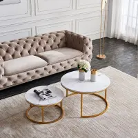 ProximaX Couchtisch, Wohnzimmertisch, moderner Stil 2tlg. mit Marmormuster, 80x45cm+60x33cm, Marmorweiß-Gold