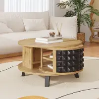 OKWISH Couchtisch Beistelltisch mit versteckter interner Ablage für Schlafzimmer, Wohnzimmertische Drehtisch mit Stauraum fürs Wohnzimmer,Natur