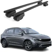 Omtec Dachgepäckträger, Querstange, für Fiat Tipo Cross, Baujahr 2020-2023, Aluminium, Schwarz, mit Allgemeine Betriebserlaubnis (ABE)