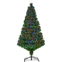 Moonbite LED-Christbaum 150 cm mit Glasfaser, Licht in Rot, Grün, Blau, 180 PVC-Spitzen, Metallständer, Ø75 cm, Grün
