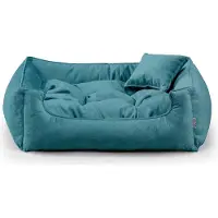 POOM Hundebett BASEL – Bequeme Hundeliege aus langlebigem Stoff, gemütliches Hundekissen XS–3XL (S-65x55, Meeresblau)