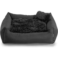 POOM Hundebett FN – Weiches Plüschkissen mit Polyurethanschaum-Füllung, schmutzabweisend und gemütlich, inkl. kleinem Kissen (S - 65x55, Dunkelgrau)