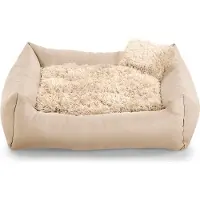 POOM Hundebett FN – Weiches Plüschkissen mit Polyurethanschaum-Füllung, schmutzabweisend und gemütlich, inkl. kleinem Kissen (3XL - 130x110, Creme)