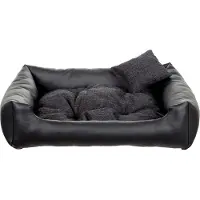 POOM Hundebett EKO – Elegantes Hundesofa aus Ökoleder, pflegeleichte Hundeliege und langlebiges Hundekissen in hoher Qualität (S - 65x55, Schwarz)