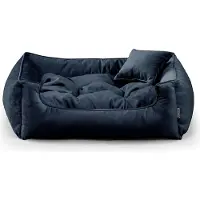 POOM Hundebett BASEL – Bequeme Hundeliege aus langlebigem Stoff, gemütliches Hundekissen XS–3XL (2XL-110x90, Dunkelblau)