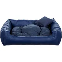POOM Hundebett EKO – Elegantes Hundesofa aus Ökoleder, pflegeleichte Hundeliege und langlebiges Hundekissen in hoher Qualität (S - 65x55, Dunkelblau)