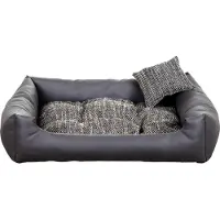 POOM Hundebett EKO – Elegantes Hundesofa aus Ökoleder, pflegeleichte Hundeliege und langlebiges Hundekissen in hoher Qualität (S - 65x55, Dunkelgrau)