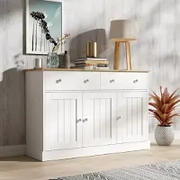 MODFU Kommode Sideboard mit 2 Schubladen und 3 Tür,Buffetschrank mit Stauraum,Schrank Buffet Beistellschrank für Wohnzimmer,Weiß