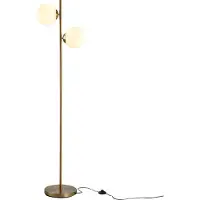 Fortuna Lai Stehlampe Standleuchte 2-teilig mit Glas-Lampenschirm, Stahl und Glas, 165cm hoch, gold und weiß, modernes Design für Wohnzimmer