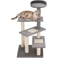Moonbite Katzenkratzbaum 100 cm, 3 Treppen und Top-Station, Sisalstämme, Plüschbezug, belastbar 15 kg, 48,5 × 48,5 cm, Plüsch, Beige