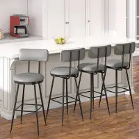 Fortuna Lai Barhocker 4er-Set mit Rückenlehne, Barstühle mit Kunstlederpolsterung, Küchenstühle mit Fußstütze, für Küche, Wohnzimmer, Bar, einfache Montage, Grau