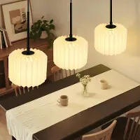 ZMH Pendelleuchte Esstisch Hängelamp Lampenschirm Papier 3 Flammig Lang Pendellampe G9 Hängeleuchte Vintage Höhenverstellbar ohne Leuchtmittel