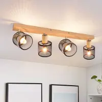 ZMH Deckenstrahler 4 Flammig Holz-E14 Strahler Schwarz Wohnzimmerlampe Schwenkbar Küchenlampe Vintage Deckenspot LED Wohnzimmer Schlafzimmer Flur Ohne